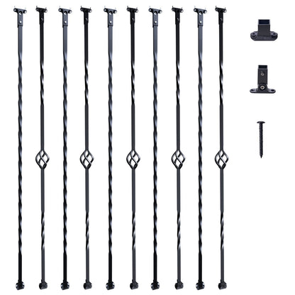 Decorative Steel Staircase Balusters, 1.12m x 13mm, 10-Pack, Matte Black