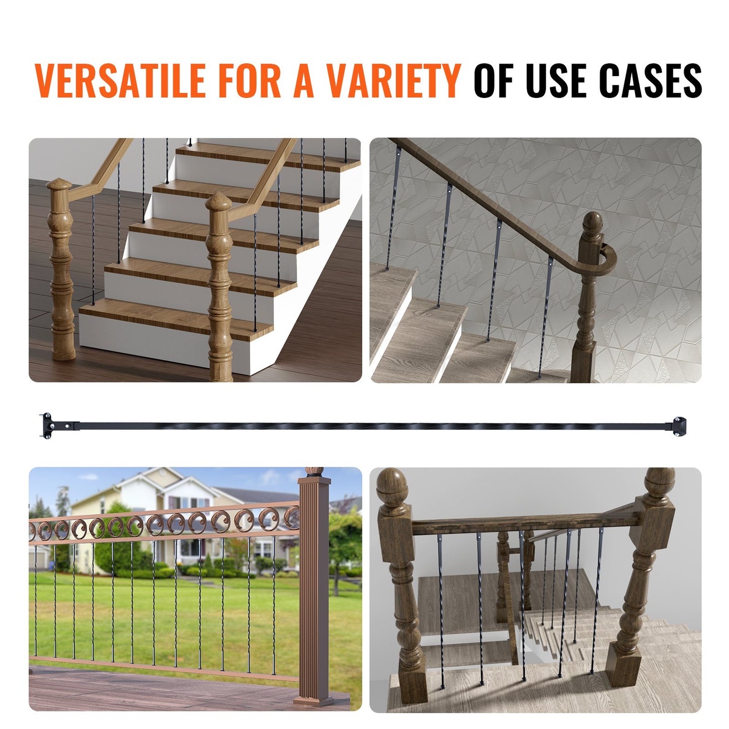VEVOR Staircase Metal Balusters, 44'' x 1/2" Galvanized Steel Decorative Banister