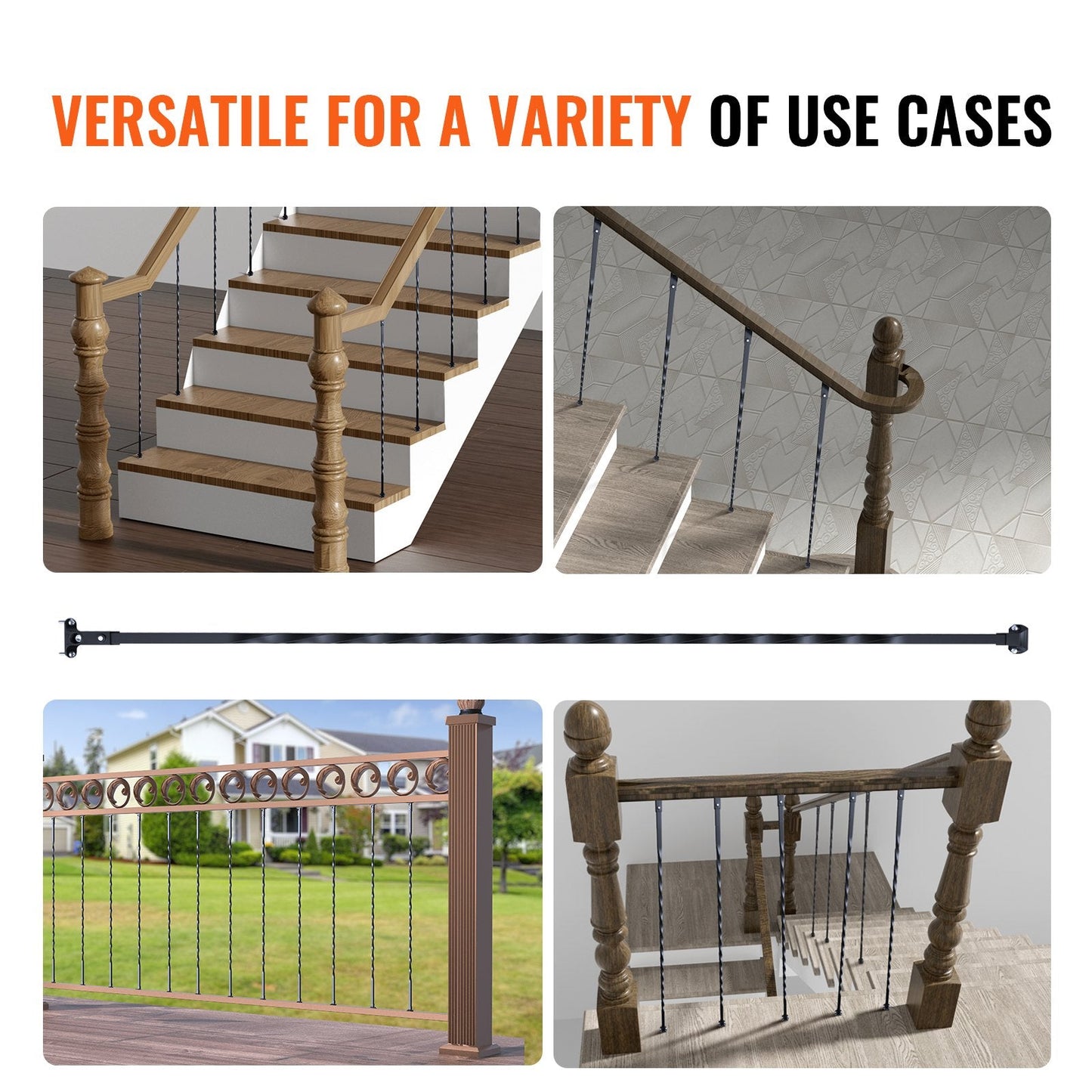 Galvanized Steel Spiral Staircase Balusters, 1.12m, Pack of 10, Matte Black