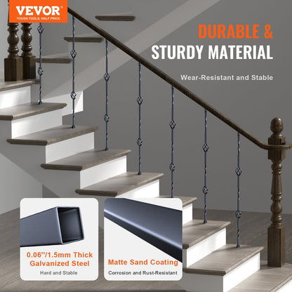Decorative Spiral Staircase Balusters – 1.1m Matte Black Steel, 10-Pack with Baskets