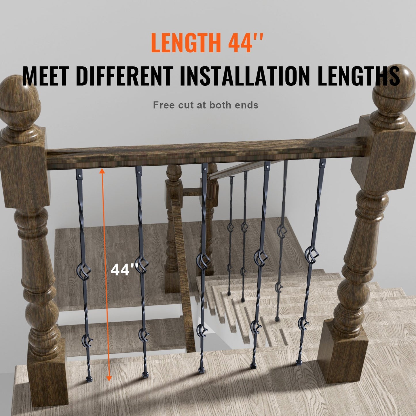 VEVOR Staircase Metal Balusters, 44'' x 1/2" Galvanized Steel Decorative Banister