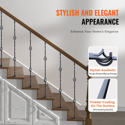 VEVOR Staircase Metal Balusters, 44'' x 1/2" Galvanized Steel Decorative Banister