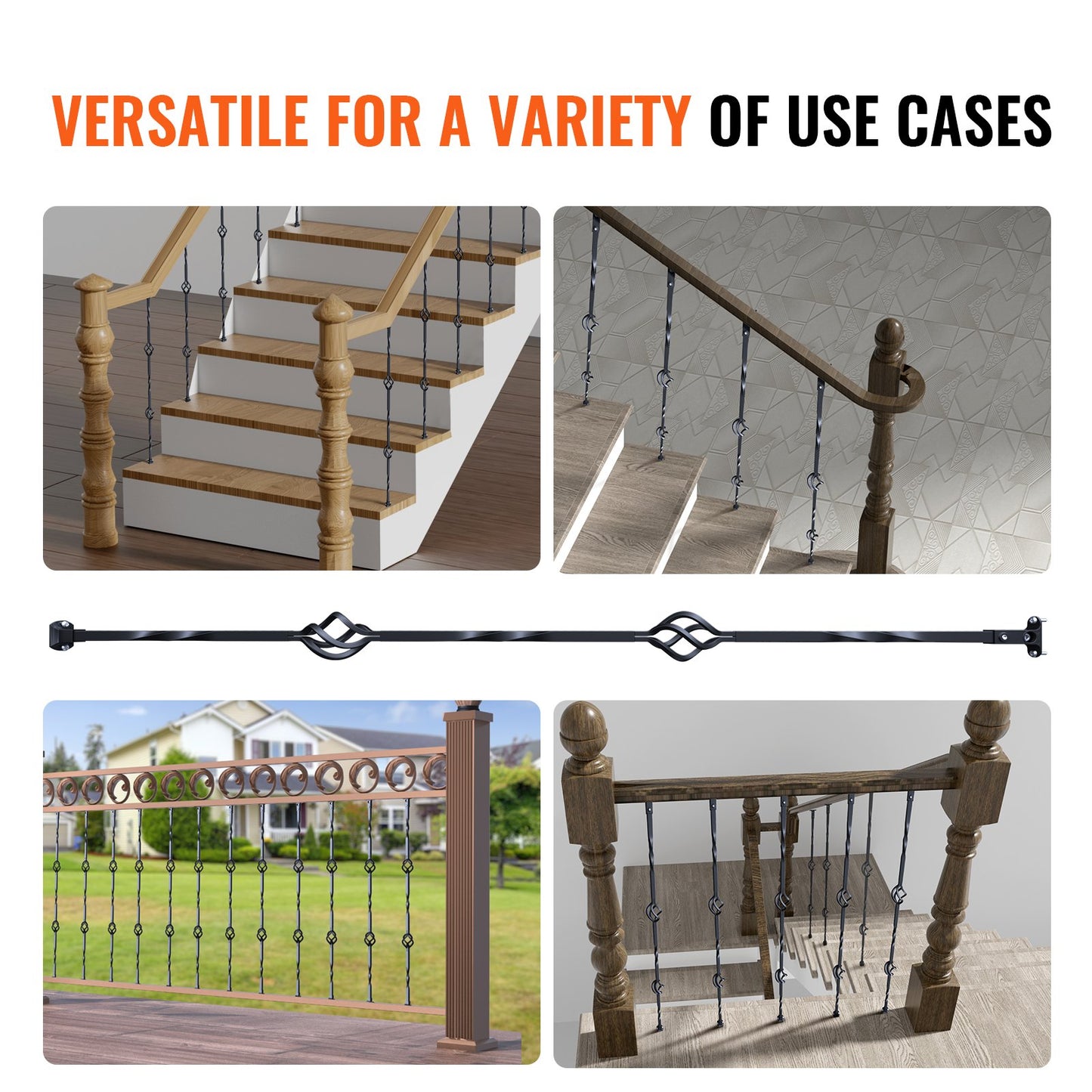 VEVOR Staircase Metal Balusters, 44'' x 1/2" Galvanized Steel Decorative Banister