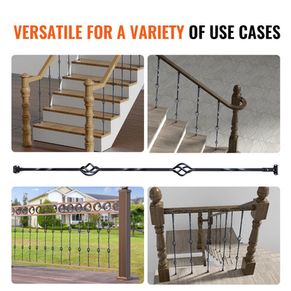 Decorative Spiral Staircase Balusters – 1.1m Matte Black Steel, 10-Pack with Baskets