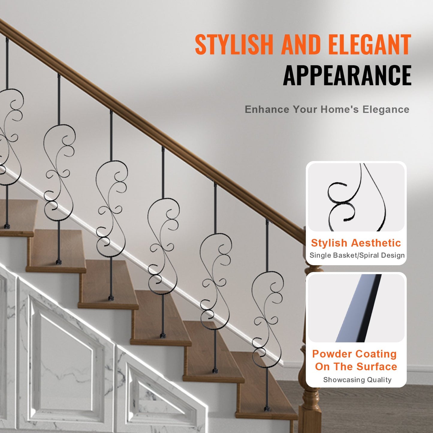 VEVOR Staircase Metal Balusters, 44'' x 1/2" Galvanized Steel Decorative Banister