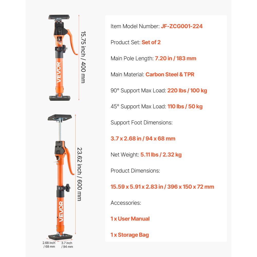 2Pcs Cabinet Jack Support Pole 40-60 cm Telescopic Quick Support Rod