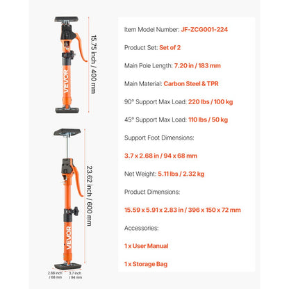 2Pcs Cabinet Jack Support Pole 40-60 cm Telescopic Quick Support Rod