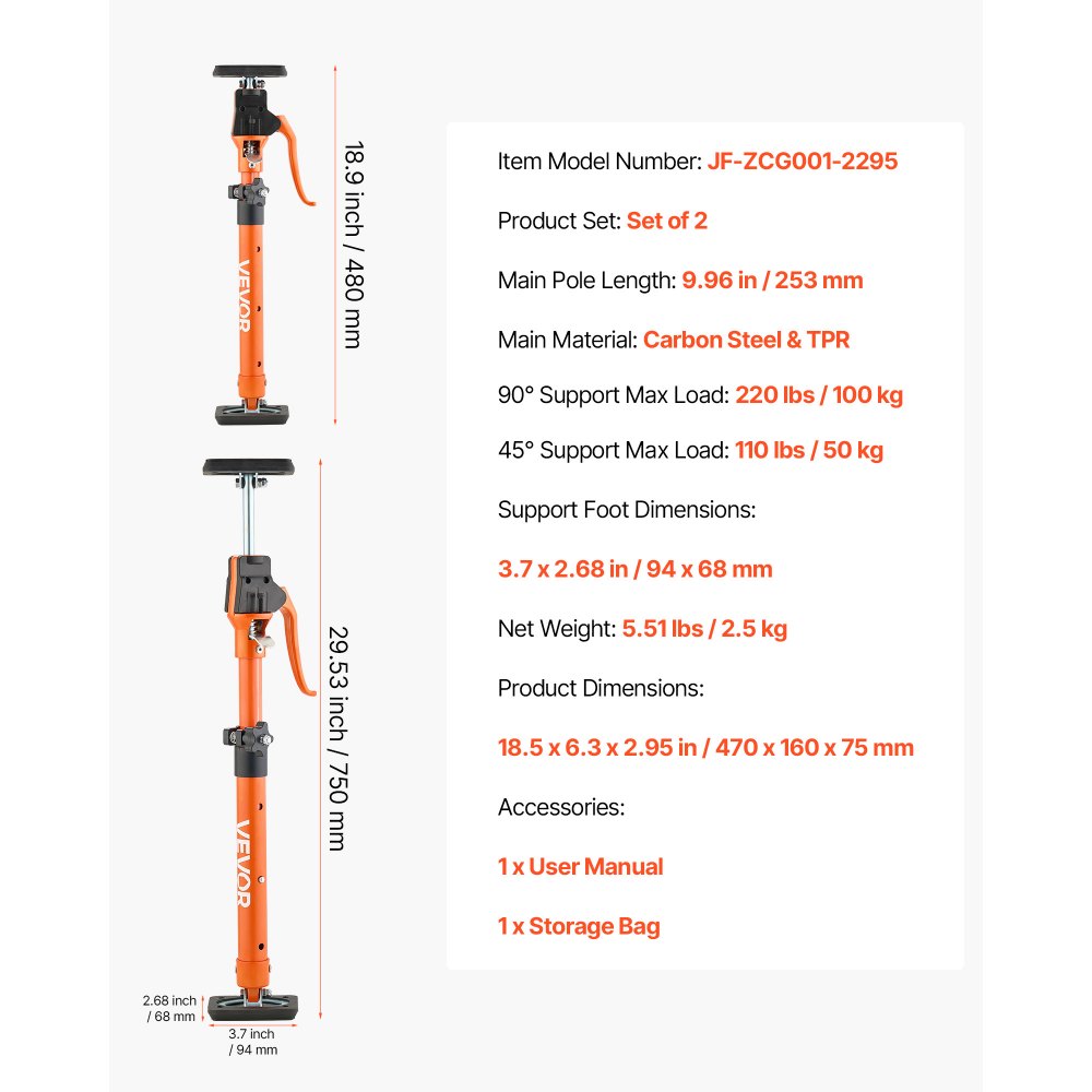 2Pcs Cabinet Jack Support Pole 48-75 cm Telescopic Quick Support Rod
