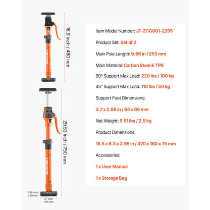2Pcs Cabinet Jack Support Pole 48-75 cm Telescopic Quick Support Rod