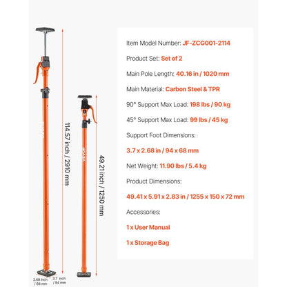 2Pcs Cabinet Jack Support Pole 125-291 cm Telescopic Quick Support Rod