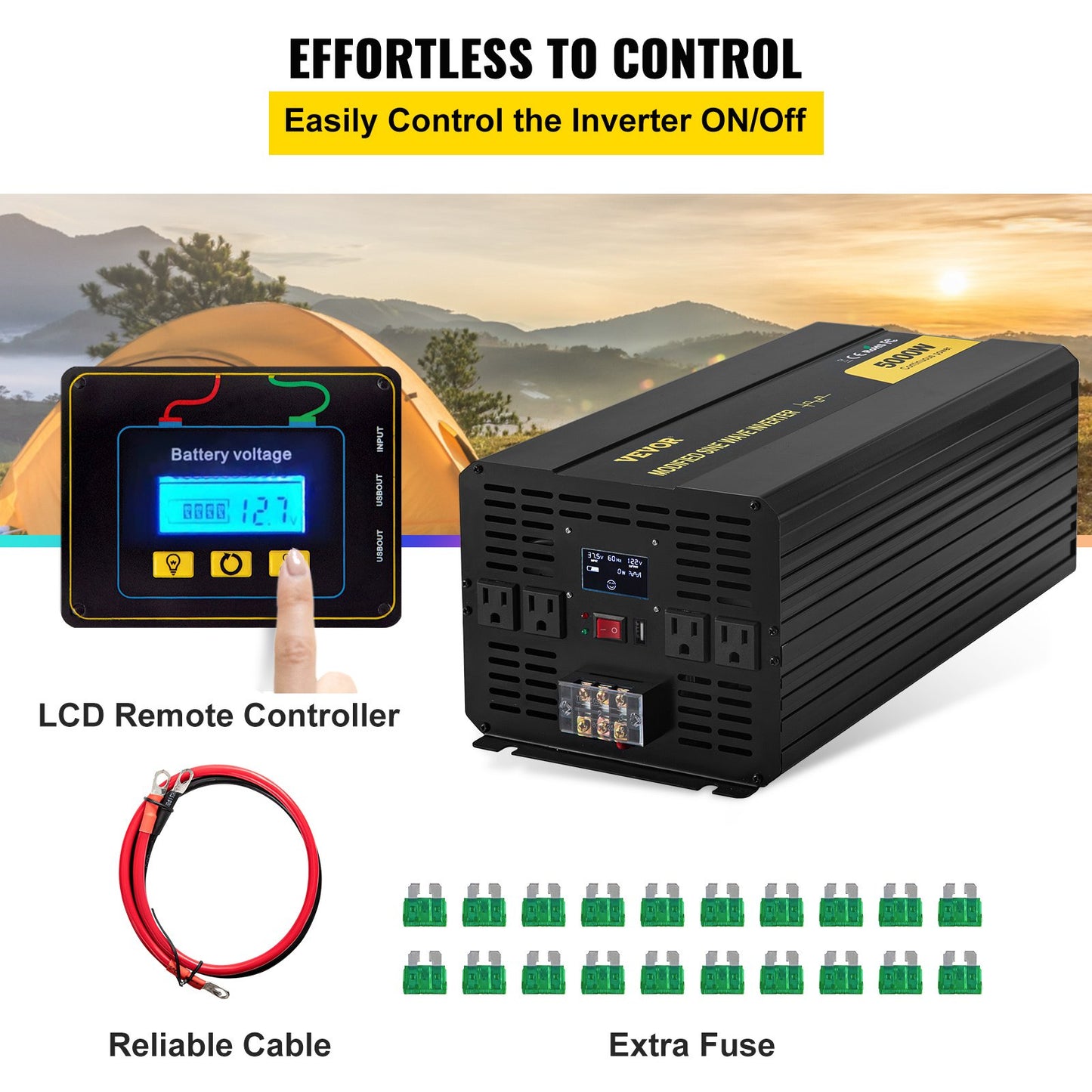 VEVOR Power Inverter Modified Sine Wave Inverter 5000W DC12V to AC120V Converter