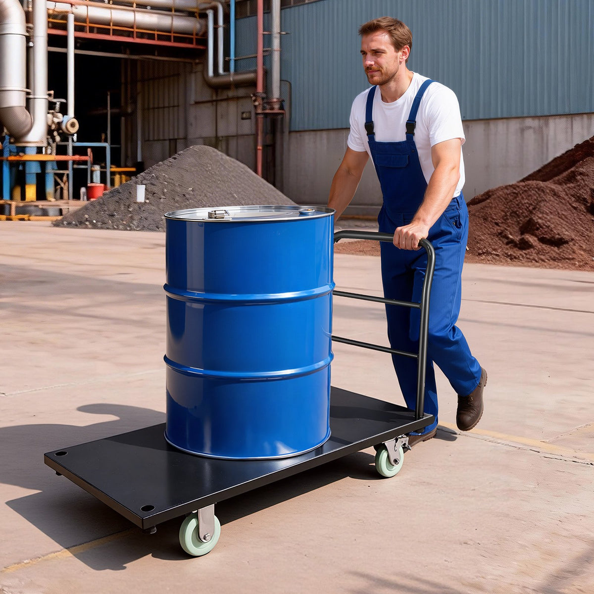 Heavy Duty Platform Truck, 907.18 kg Capacity, Industrial Steel Flatbed Cart with Swivel Wheels and Handle, Platform Hand Push Truck Dolly, Easy Storage, for Luggage Moving, 1220 x 610 x 815 mm