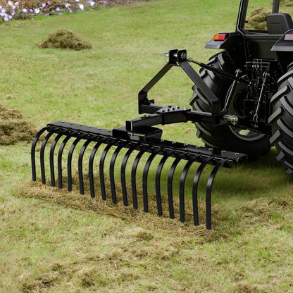 127 cm Lanscape Rock Rake, 3-Point Tow Behind Landscape Rake with 17 Steel Tines, Fit Category 1 Tractors, Angle Adjustable, Heavy Duty Lawn Dethatcher Rake for Grass Branch Debris