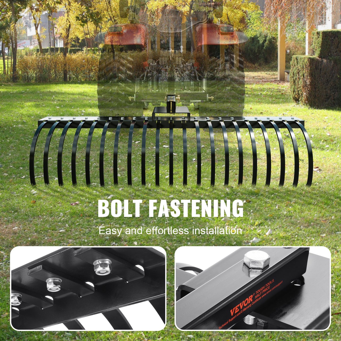 VEVOR Tow Behind Landscape Rake, 15m Tow Dethatcher with 21 Steel Coil Tines, Lawn