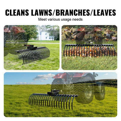 VEVOR Tow Behind Landscape Rake, 15m Tow Dethatcher with 21 Steel Coil Tines, Lawn
