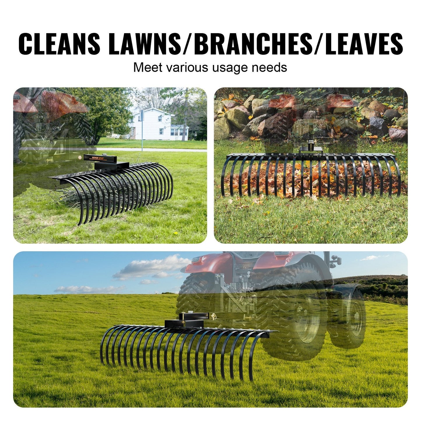 Tow-Behind Landscape Rake, 15m Dethatcher with 21 Steel Tines for Lawn Care