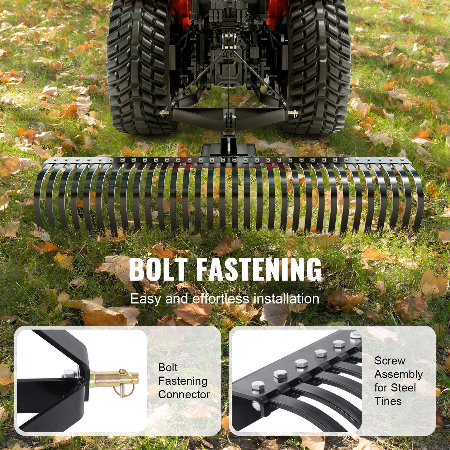 VEVOR Tow Behind Dethatcher, 1.5m Tow Dethatcher with 32 Steel Tines, 3-Point Lawn