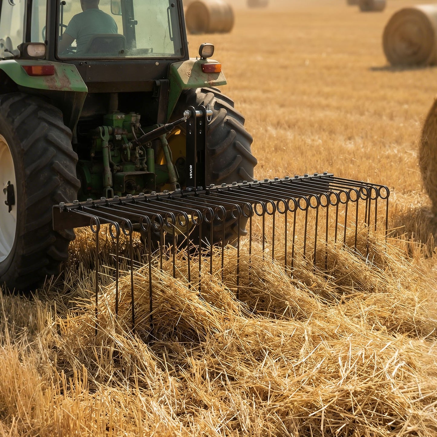 150 cm Tow Behind Landscape Rake, 3 Point Hitch Lawn Dethatcher Rake, 26 Spring Steel Tines, for Category 1 Tractors, Heavy Duty & Rust-Resistant Rakes Tractor Attachments for Leaves Pine Needles