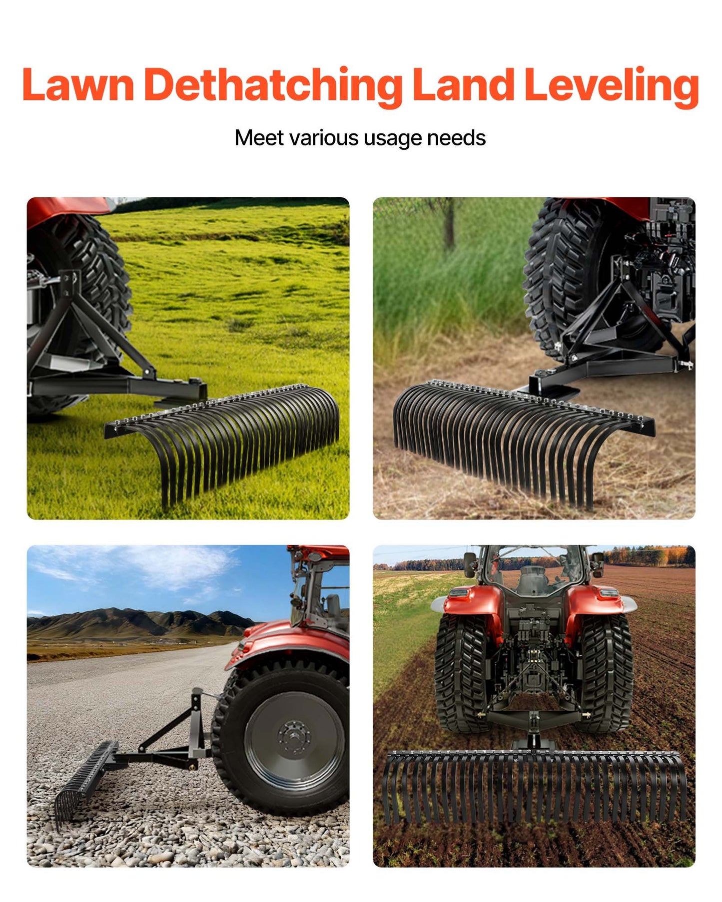 Tow Behind Dethatcher, 1525mm Tow Dethatcher with 32 Steel Tines, 3-Point Lawn Dethatcher Rake with Attachments for Tractor, Landscape Rake for Garden, Farm, Grass