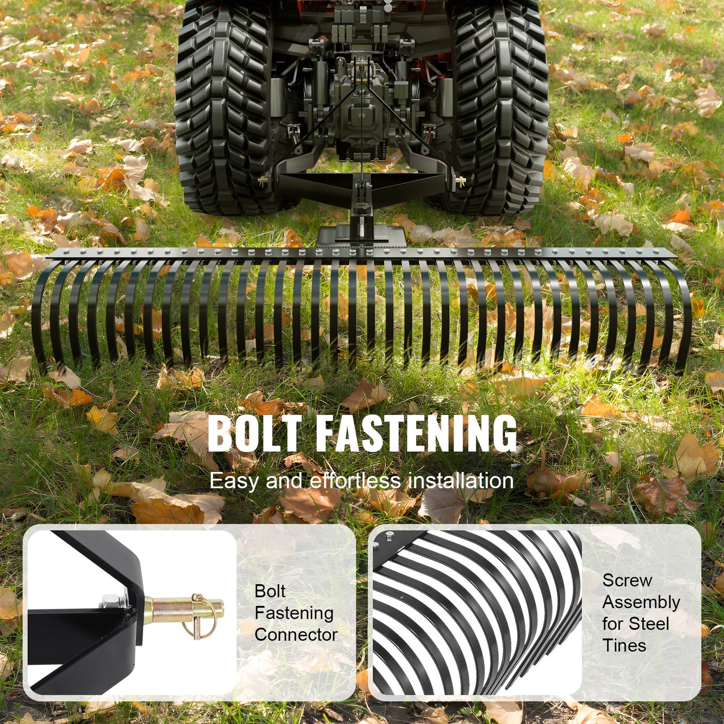 VEVOR Tow Behind Dethatcher, 1.8m Tow Dethatcher with 36 Steel Tines, 3-Point Lawn