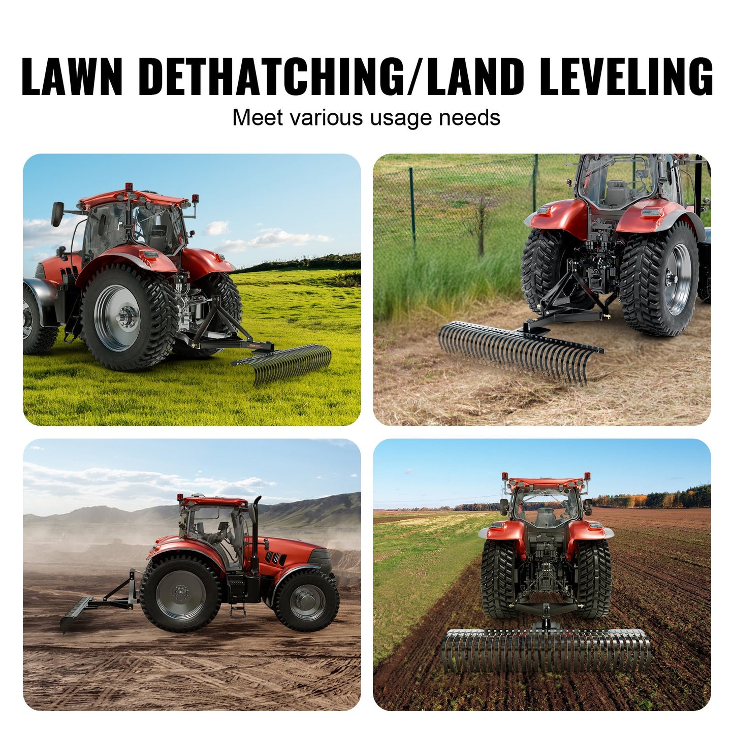VEVOR Tow Behind Dethatcher, 1.8m Tow Dethatcher with 36 Steel Tines, 3-Point Lawn