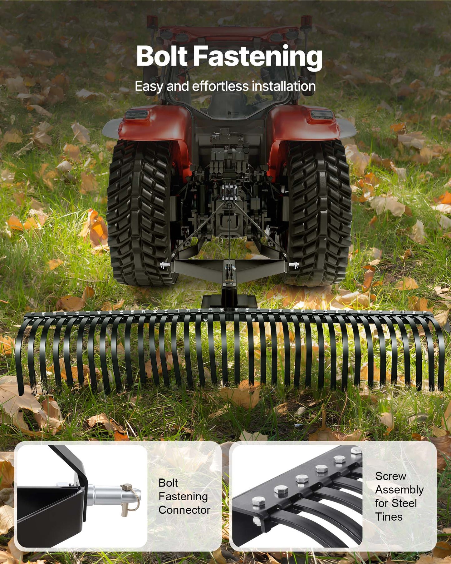 Tow Behind Dethatcher, 183 cm Tow Dethatcher with 36 Steel Tines, 3-Point Lawn Dethatchers Rake with Attachments for Tractor, Landscape Rake for Garden, Farm, Grass