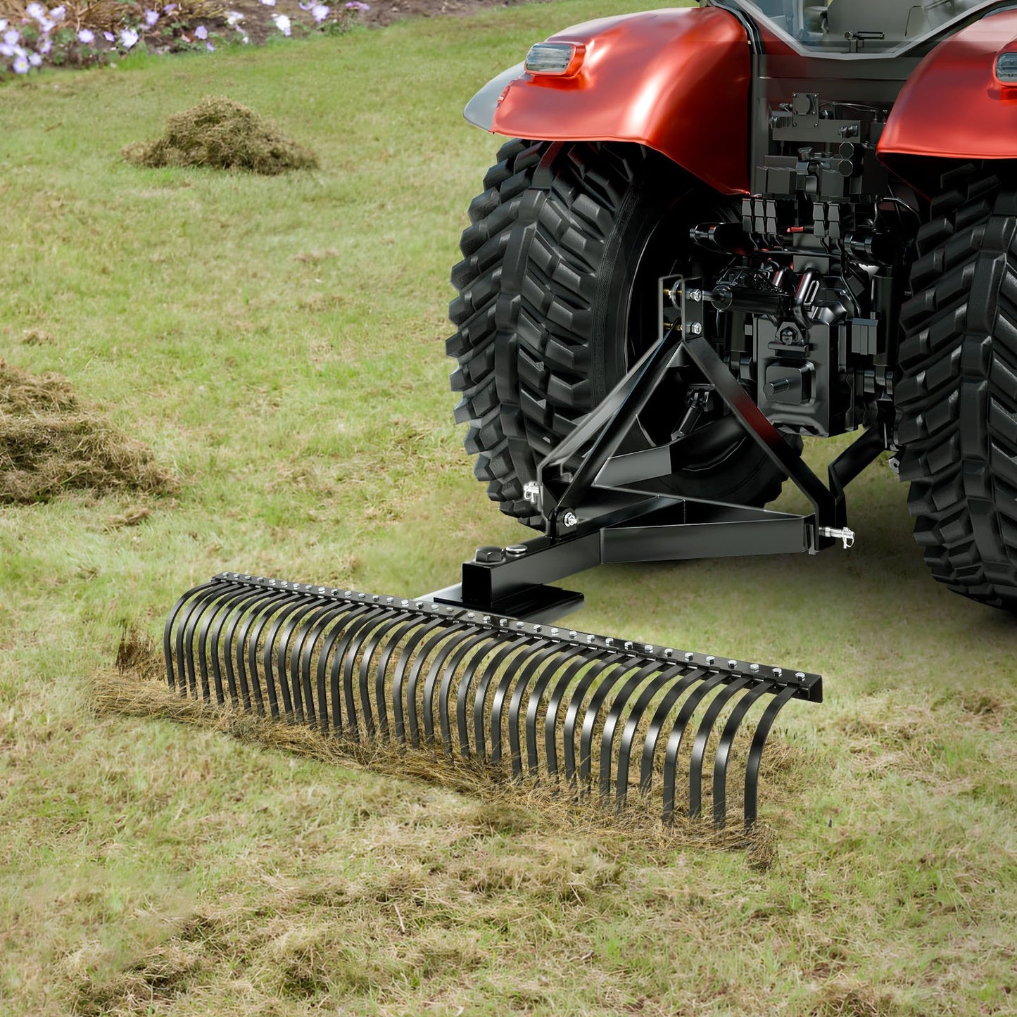 Tow Behind Dethatcher, 183 cm Tow Dethatcher with 36 Steel Tines, 3-Point Lawn Dethatchers Rake with Attachments for Tractor, Landscape Rake for Garden, Farm, Grass