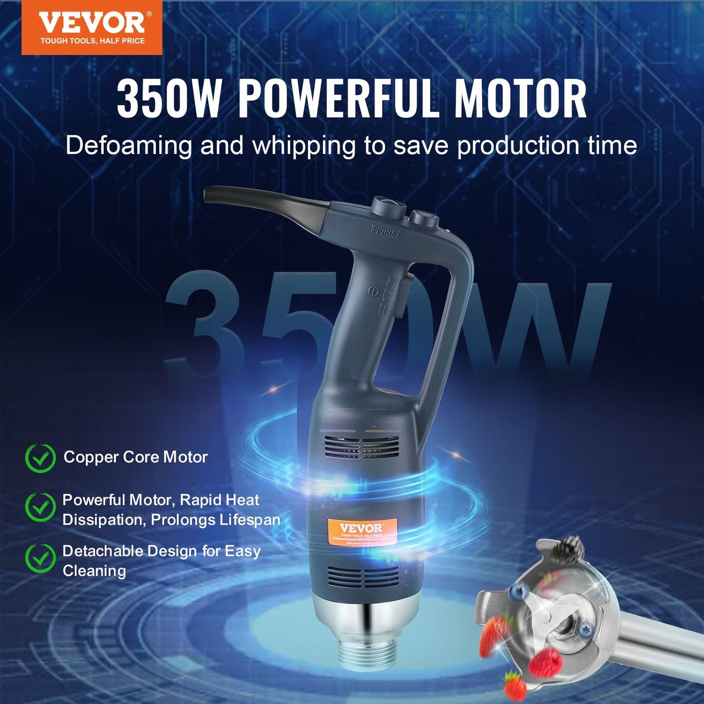 Commercial 350W Hand Mixer for Soups and Sauces, 0.5m Shaft, 3.95 kg
