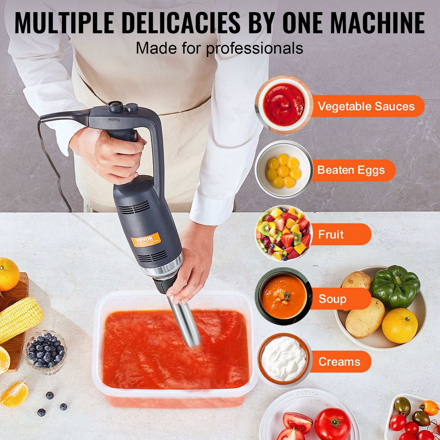 Commercial Immersion Blender, 350W Heavy Duty Hand Mixer, 10 inch Stepless Variable Speed Mixer with Stainless Steel Blade, Multi-Purpose Portable Mixer for Soup, Sauces, Mashed Potatoes, Cream