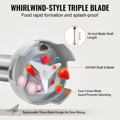 Commercial Hand Mixer 500W Heavy Duty Immersion Blender for Soups & Sauces