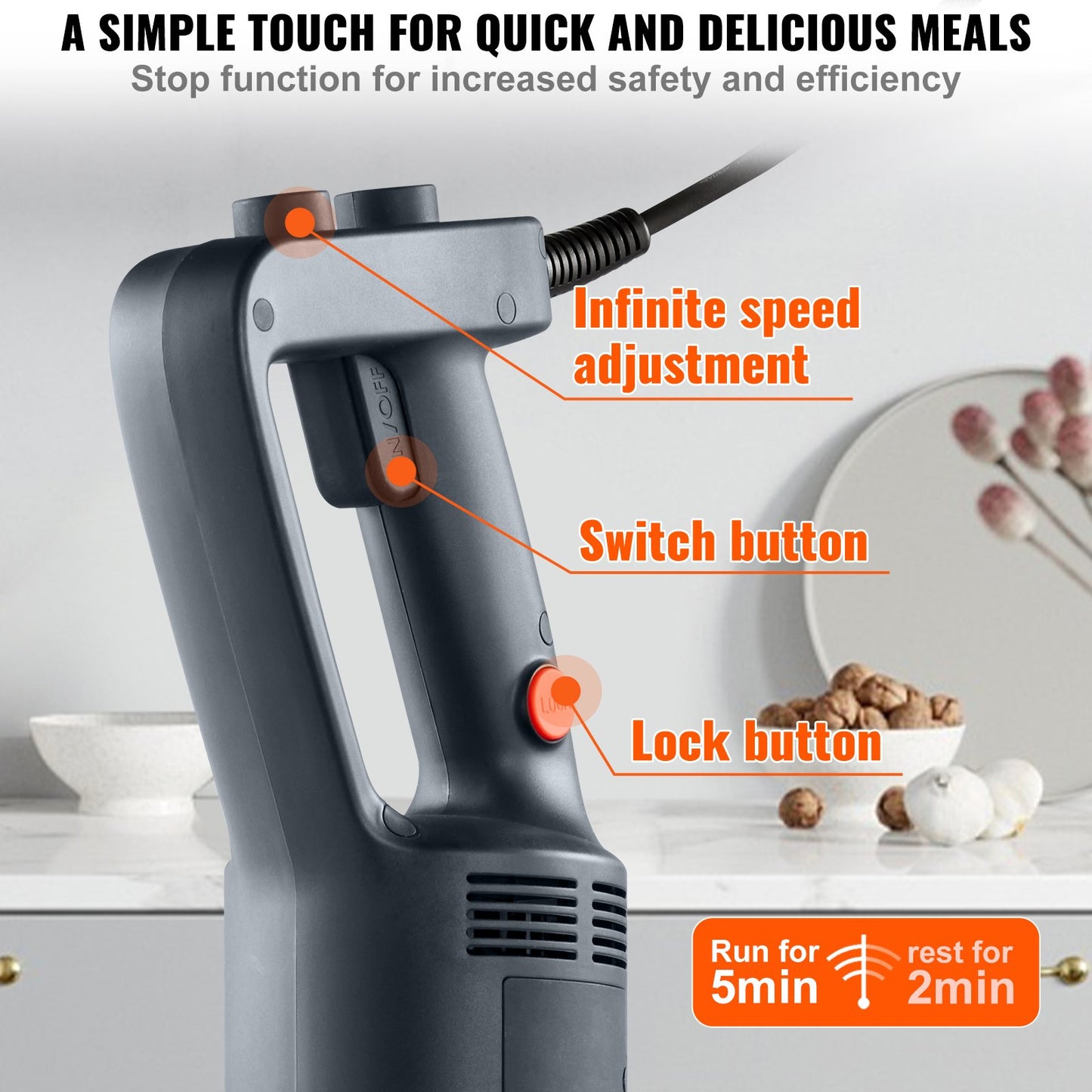 Professional Stick Blender, 750W Durable Handheld Mixer, Adjustable Speed with Stainless Steel Blade, Versatile Hand Mixer for Soups, Smoothies, Purees, and Baby Food