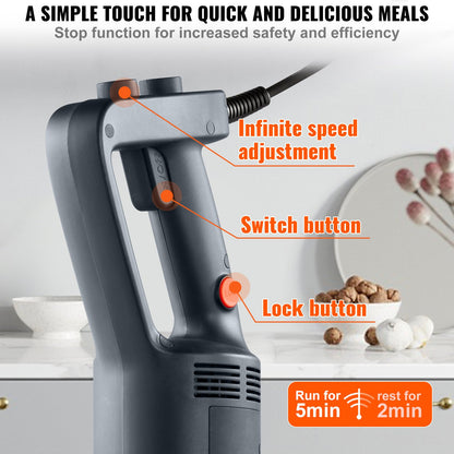 Professional Stick Blender, 750W Durable Handheld Mixer, Adjustable Speed with Stainless Steel Blade, Versatile Hand Mixer for Soups, Smoothies, Purees, and Baby Food