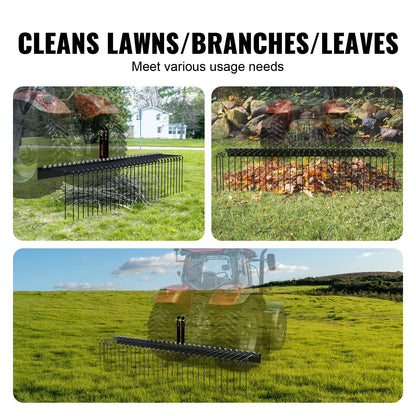 1.8m Tow-Behind Dethatcher Rake with 32 Steel Tines for Tractors