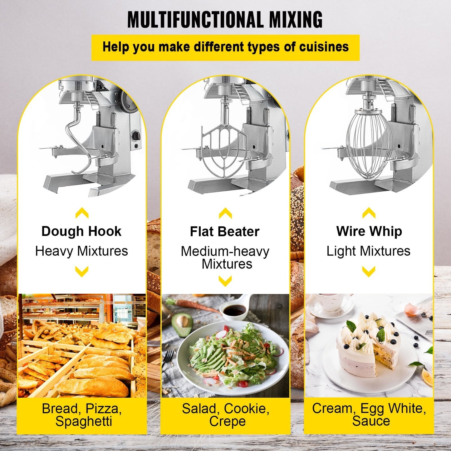 10L Commercial Electric Stand Mixer, 450W, with 3 Speeds & Timer Function
