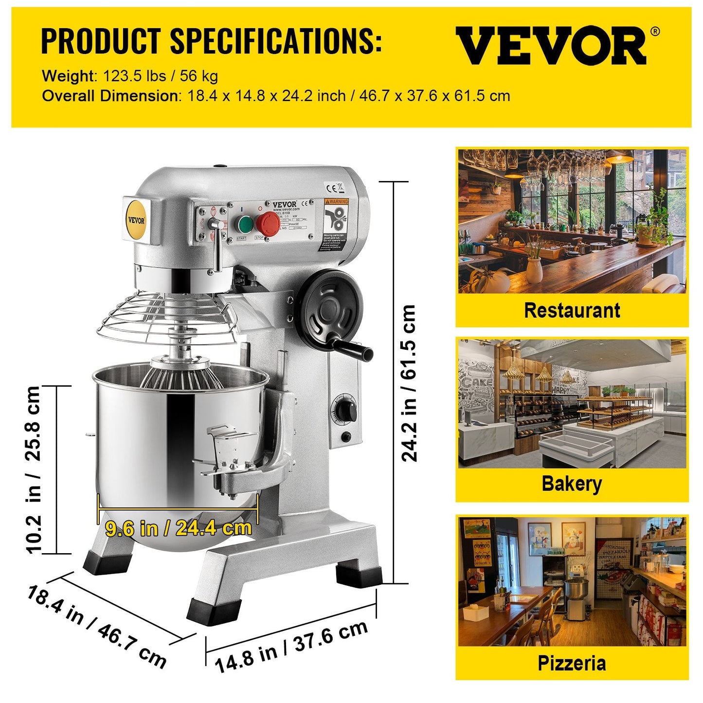 10L Commercial Electric Stand Mixer, 450W, with 3 Speeds & Timer Function
