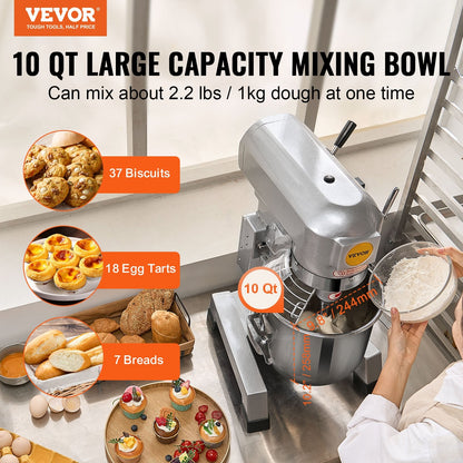 10L 550W Commercial Stand Mixer, 3-Speed Dough Mixer for Restaurants