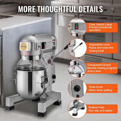 Commercial 14L 3-Speed Stand Mixer 550W with Protective Cover for Restaurants