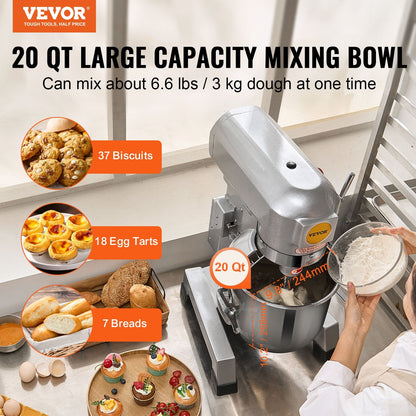 Commercial 18.7L 3-Speed Food Mixer, 1100W Stand Mixer for Restaurants