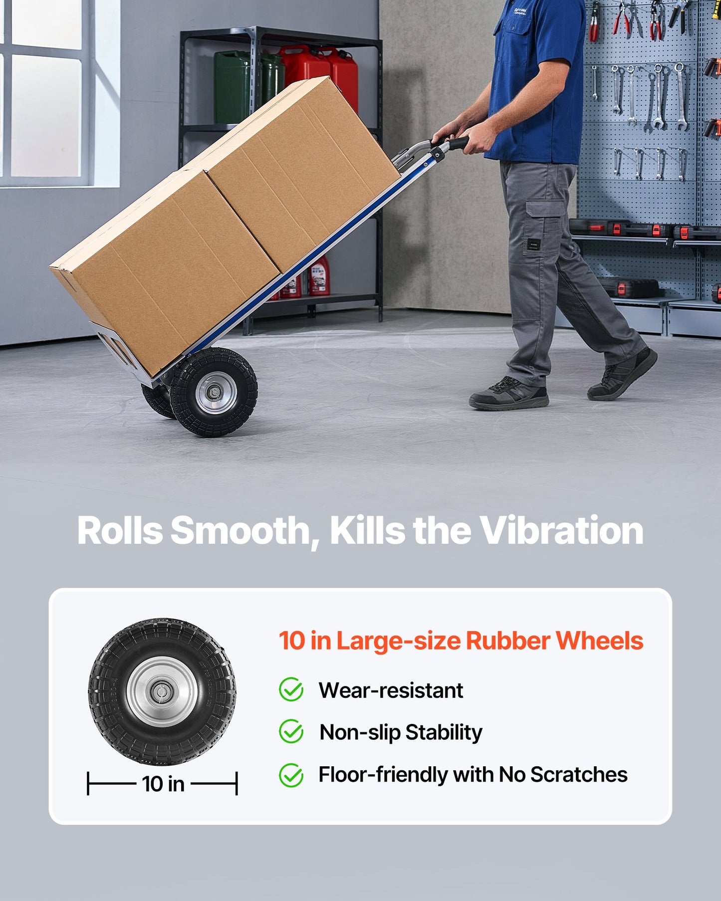 Hand Truck, 226.9 kg Load Capacity, Heavy-Duty Hand Truck Dolly with Non-Slip Wheels & Handle, Aluminum Alloy Portable Trolley Dolly with Tie-down Strap for Moving Home, Office, Warehouse