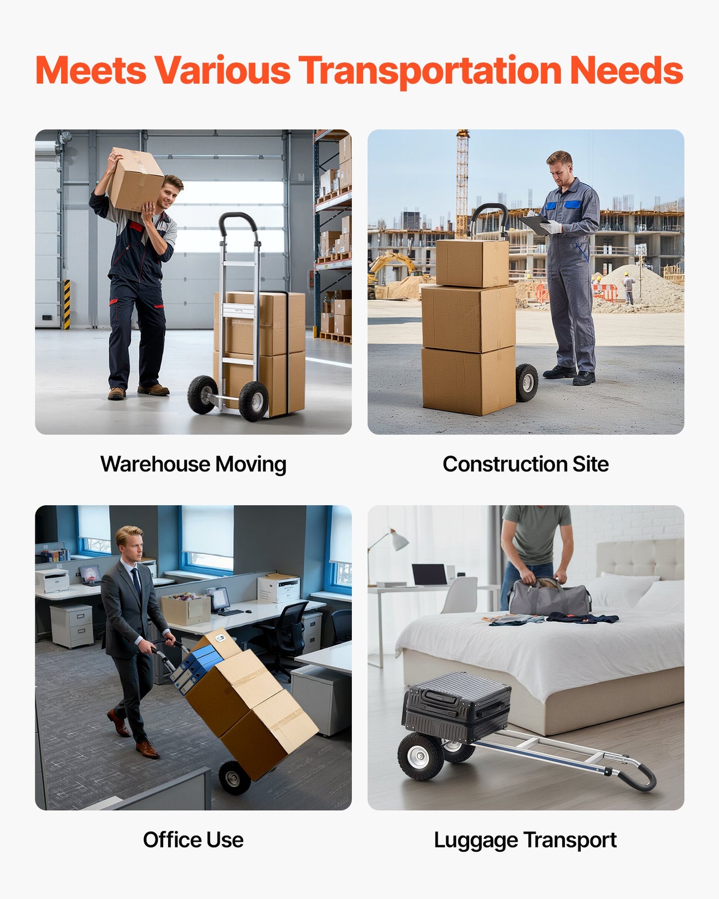 Hand Truck, 226.9 kg Load Capacity, Heavy-Duty Hand Truck Dolly with Non-Slip Wheels & Handle, Aluminum Alloy Portable Trolley Dolly with Tie-down Strap for Moving Home, Office, Warehouse