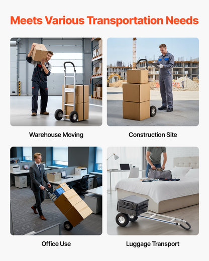 Hand Truck, 226.9 kg Load Capacity, Heavy-Duty Hand Truck Dolly with Non-Slip Wheels & Handle, Aluminum Alloy Portable Trolley Dolly with Tie-down Strap for Moving Home, Office, Warehouse