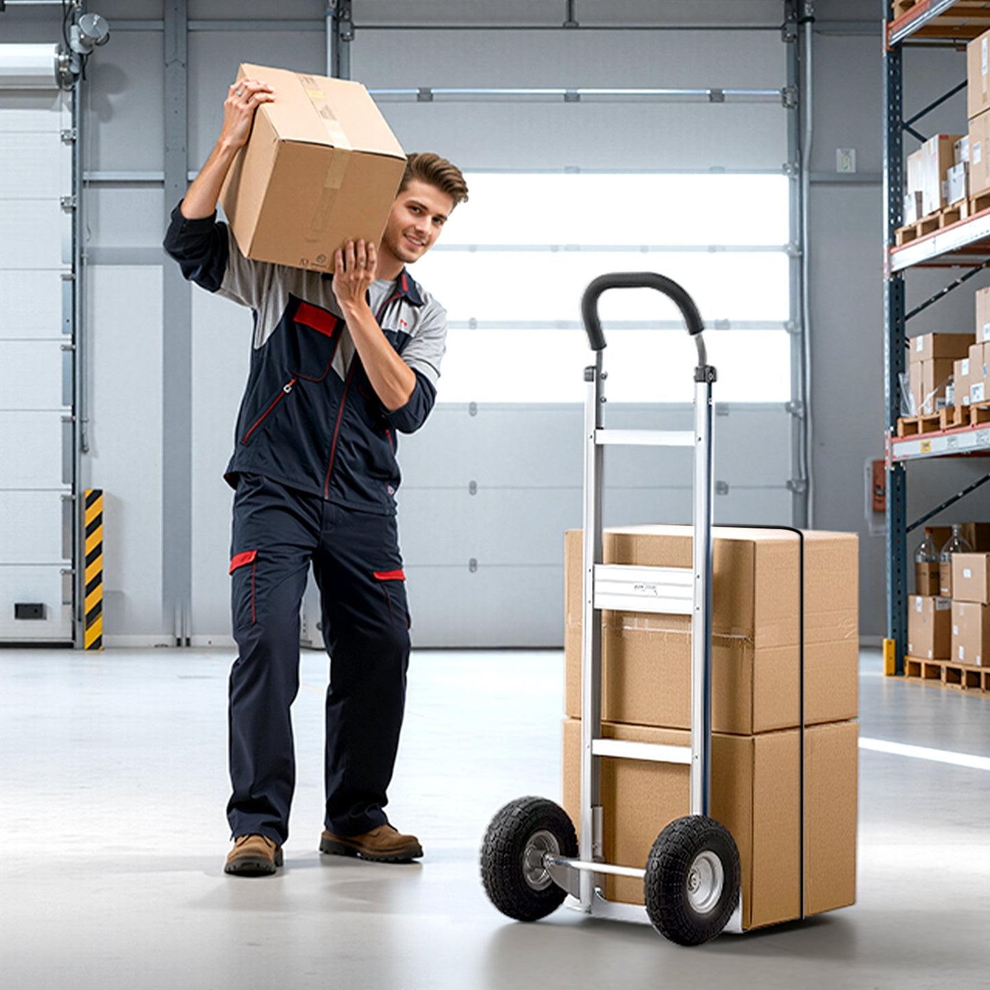 Hand Truck, 226.9 kg Load Capacity, Heavy-Duty Hand Truck Dolly with Non-Slip Wheels & Handle, Aluminum Alloy Portable Trolley Dolly with Tie-down Strap for Moving Home, Office, Warehouse
