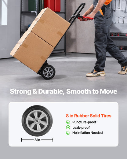 Hand Truck, 272 kg Load Capacity, Heavy-Duty Hand Truck Dolly with Wheels & Telescoping Handle, Portable Trolley Dolly with Tie-down Strap for Moving Home, Office, Warehouse, Supermarket