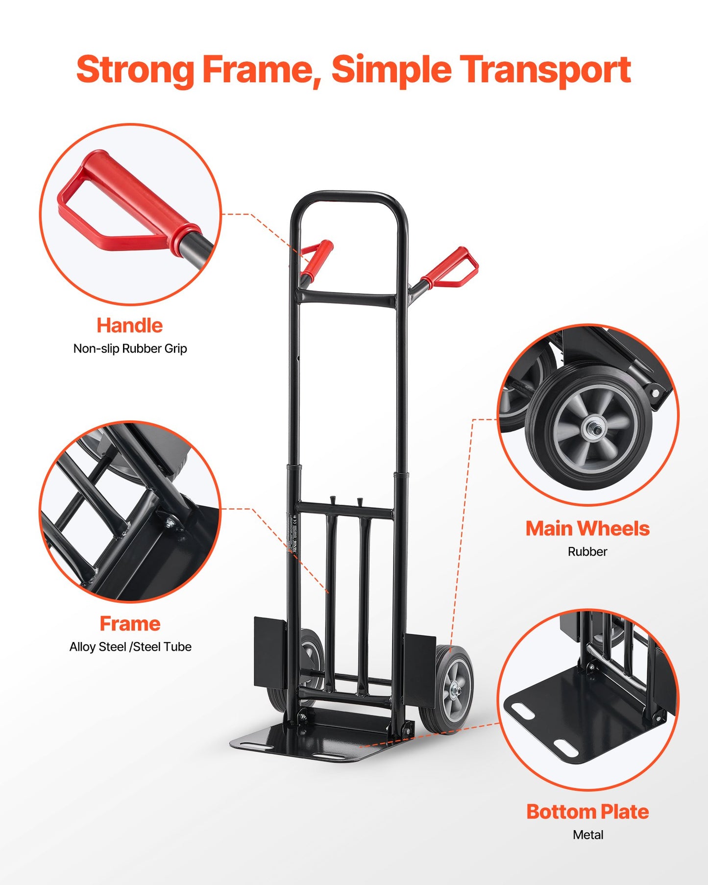 Hand Truck, 272 kg Load Capacity, Heavy-Duty Hand Truck Dolly with Wheels & Telescoping Handle, Portable Trolley Dolly with Tie-down Strap for Moving Home, Office, Warehouse, Supermarket