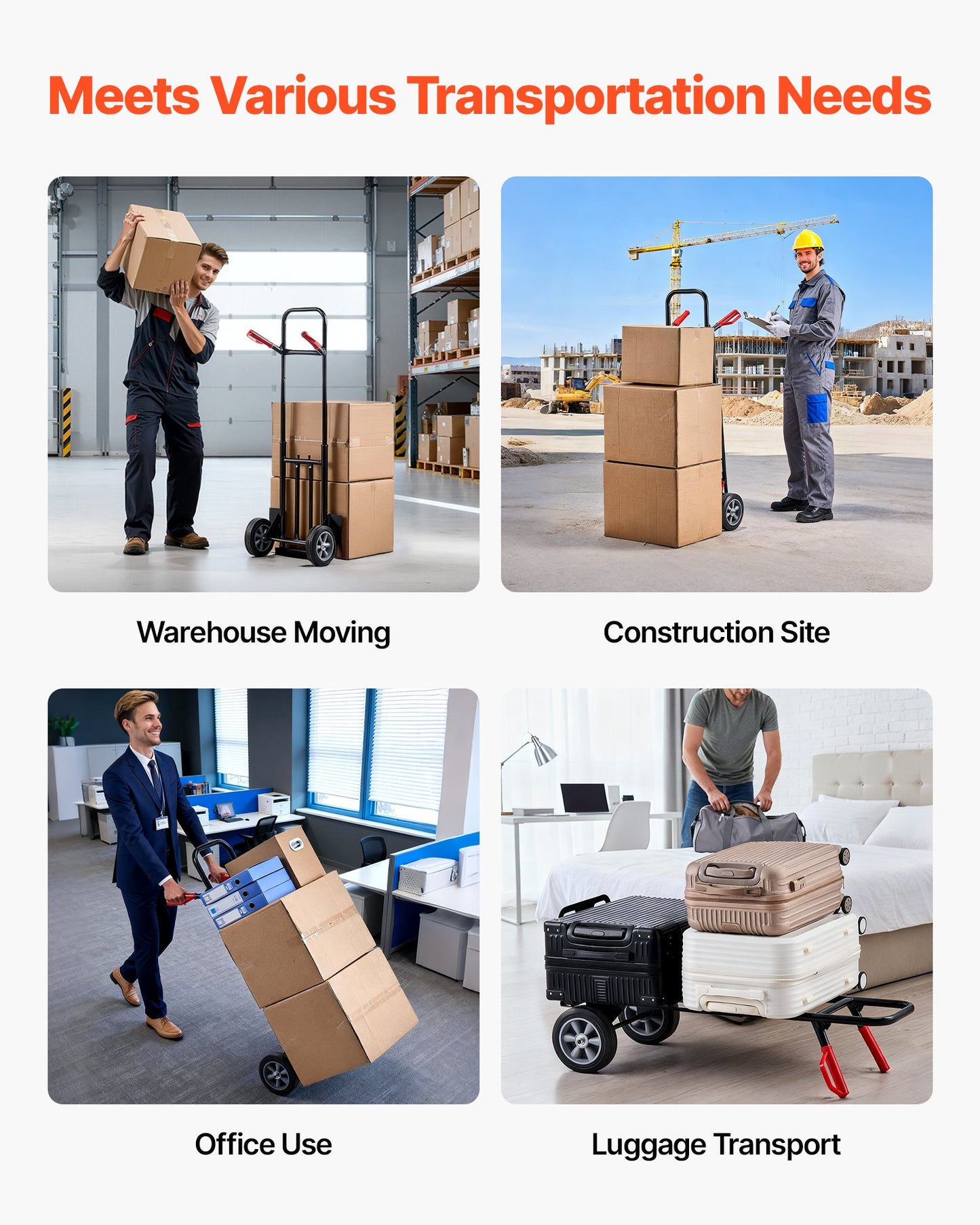 Hand Truck, 272 kg Load Capacity, Heavy-Duty Hand Truck Dolly with Wheels & Telescoping Handle, Portable Trolley Dolly with Tie-down Strap for Moving Home, Office, Warehouse, Supermarket