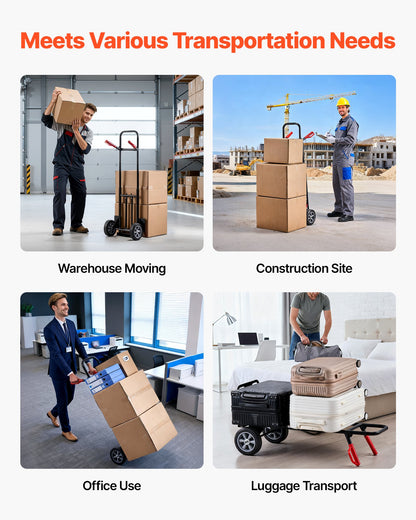 Hand Truck, 272 kg Load Capacity, Heavy-Duty Hand Truck Dolly with Wheels & Telescoping Handle, Portable Trolley Dolly with Tie-down Strap for Moving Home, Office, Warehouse, Supermarket