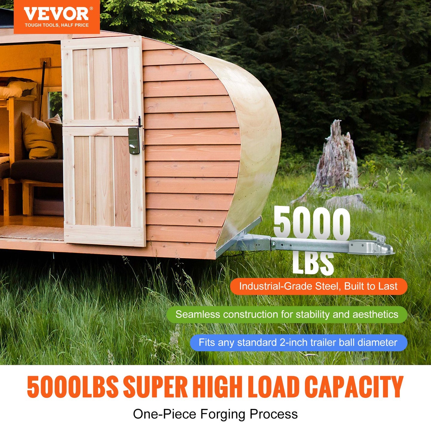VEVOR Straight Trailer Coupler, for 5.08cm Hitch Ball, 7.62cm Channel, 2267kg Capacity,