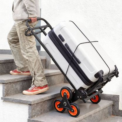 Stair Climbing Cart, 100 kg Stair-Climbing Capacity, Heavy-Duty Folding Trolley Cart with Telescoping Handle, 6 Wheels and 2 Bungee Cords, Stair Climber Dolly for Home, Groceries, Warehouse