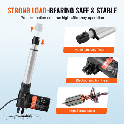VEVOR Linear Actuator 12V, 6 Inch Heavy Duty 1320lbs/6000N Linear Actuator, 0.19"/s