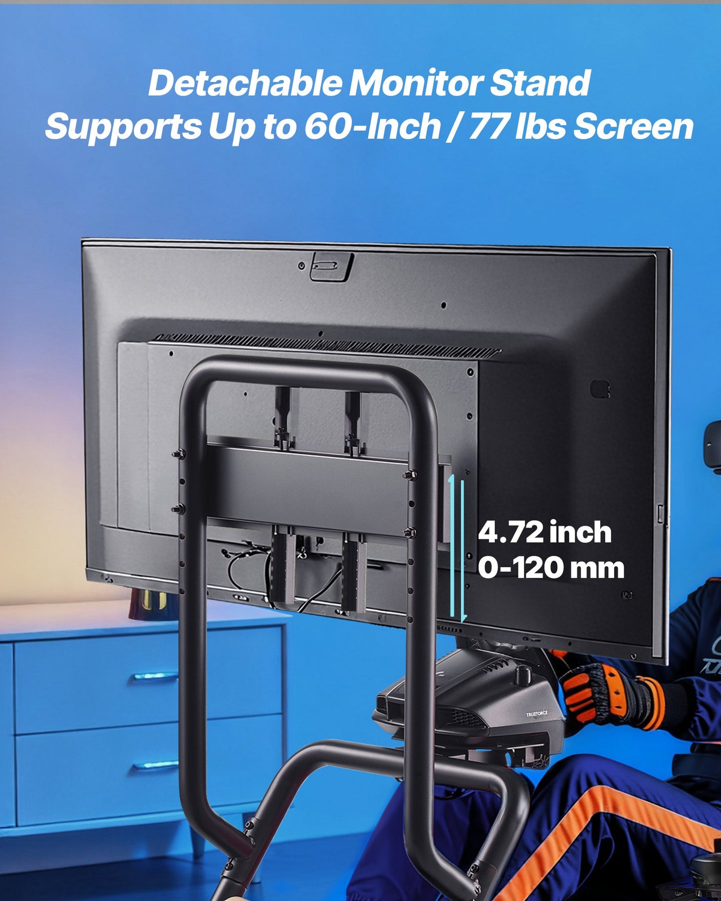 Racing Wheel Stand, Heavy-Duty Simulator Cockpit Steering Wheel Stand with Monitor Stand, Fit Logitech G25,G27,G29,G920,G923, Thrustmaster T300RS,TX F458,T500RS,T3PA-PRO (F1/GT) and CSR Pedals